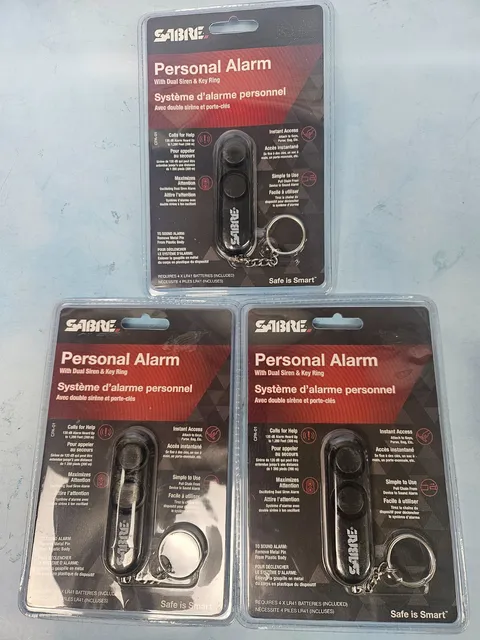 Lot of 3 New SABRE Personal Alarm with Dual Siren & Key Ring 120dB Black CPA-01