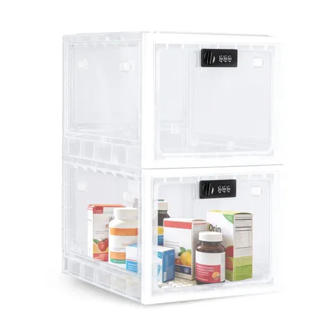 Large Medicine Lock Box, 2 Pack Clear Lock Box for Refrigerator, Lockable Sto...