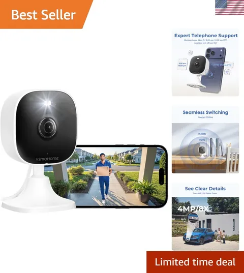 WiFi-enabled 4MP Security Camera with Audio, Night Vision & Custom Viewing Angle