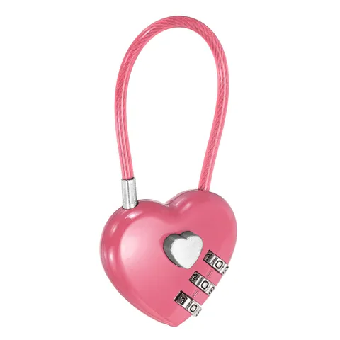 Combination Padlock (4.3 Inch, Pink), 3-Digit Heart Shaped Combo Padlock