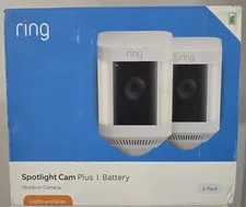 Ring Spotlight Cam Plus Camera Indoor/Outdoor Wireless + Battery - 2-Pack- White