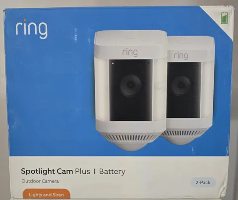 Ring Spotlight Cam Plus Camera Indoor/Outdoor Wireless + Battery - 2-Pack- White