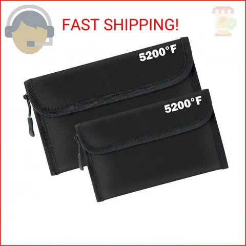 GQIRIL Fireproof Document Money Bag - 2 Pack 5200°F Fire Proof Waterproof Safe P