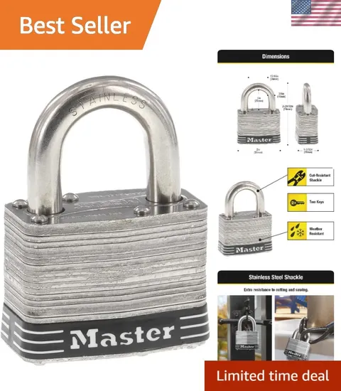 5SSKAD Stainless Steel Outdoor Padlock with Key, 1 Pack