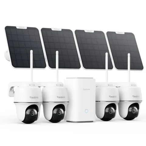 REOLINK 4K Solar Security Cameras Wireless Outdoor 4-Cam Kit White, White
