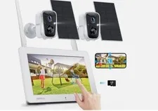 SANSCO 2K Solar Wireless Security Camera System with 4CH 7" Touchscreen Monitor,