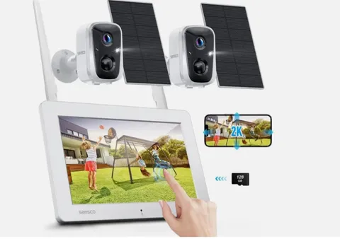 SANSCO 2K Solar Wireless Security Camera System with 4CH 7" Touchscreen Monitor,