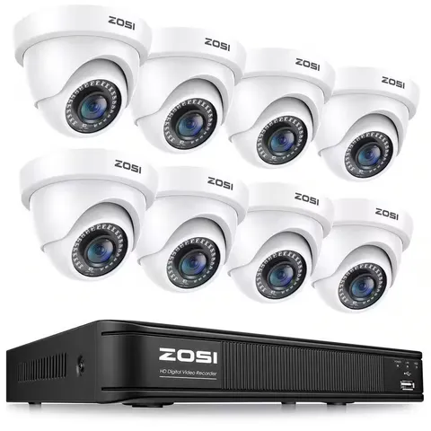 8-Channel DVR Home Security System with 8-Wired 1080P FHD Outdoor Dome Cameras,
