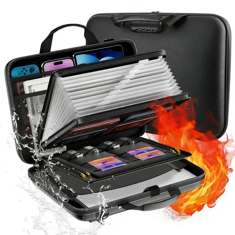 Accordion Fireproof Document Box with Lock Hard Case File Organizer Fire Safe