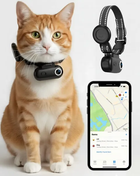ZoomaraKam Cat Camera Collar with Tracker Tag, 1080P HD Video Recording, Chec...