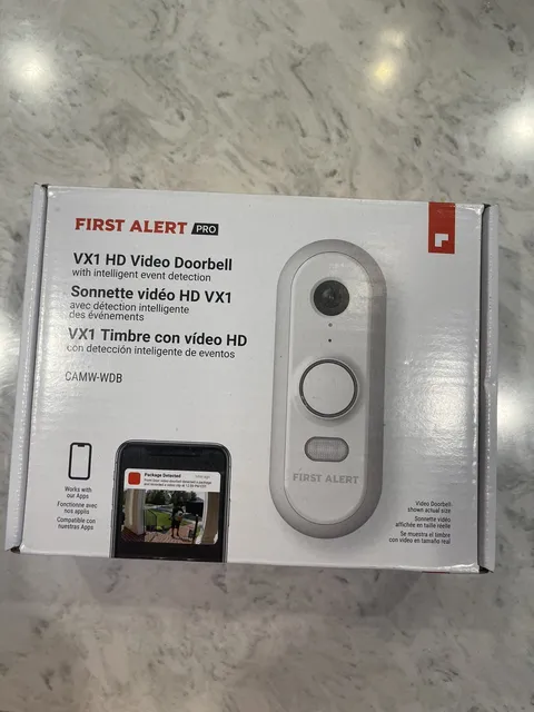 First Alert VX1 HD Video Doorbell W/Intelligent Event Detection - CAMW-WDB - NEW