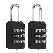 Combination Padlock (Small, Black)(2 Pcs), 3-Digit Shackle Code Locks