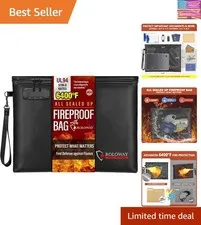 Fireproof Document Bag 14.5 x 11.5 inch, 6400℉ Fireproof Money Bag with Zippe...