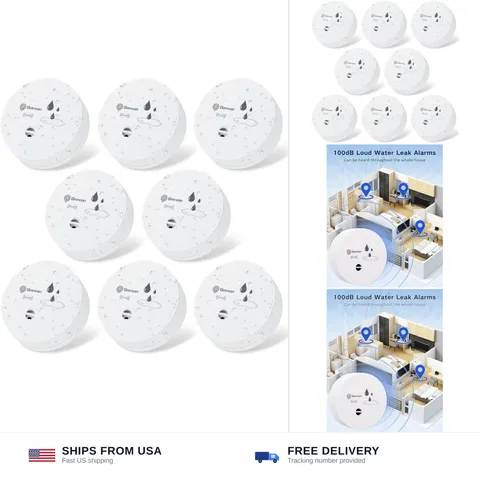 Geevon 8 Pack Water Leak Detectors, 100dB Water Sensor Alarms Flood Detector ...