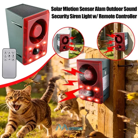 Solar Sound & Strobe Light Alarm Motion Detector 130DB Gunshot Dog Barking Siren
