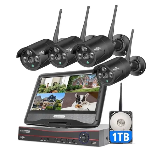 Wireless Security System 10 Inch Monitor 1tb NVR 4 Camera Kit Night Vision Audio