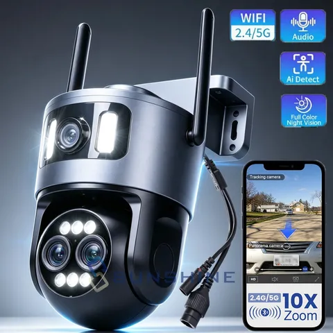 Dual Lens 4K WiFi Security Camera 10X Zoom Outdoor Home Night Vision CCTV PTZ