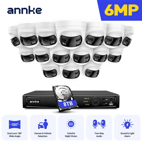 ANNKE 12MP 16CH NVR 6MP POE Dual Lens Color Security Camera System Two Way Audio