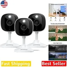 Smart 2K Home Security Cameras 3pk Waterproof Color Night Vision Motion Alert