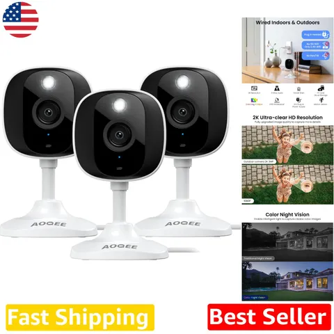 Smart 2K Home Security Cameras 3pk Waterproof Color Night Vision Motion Alert