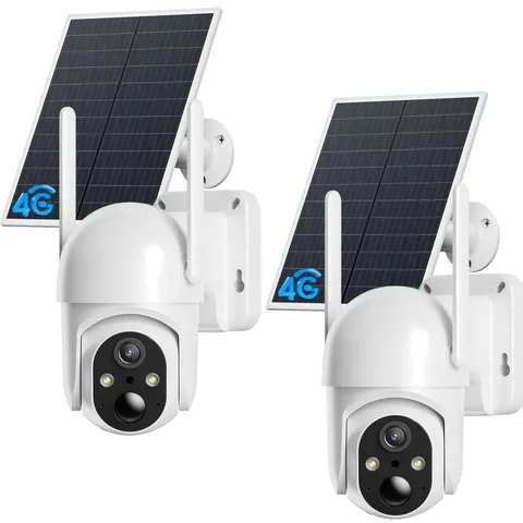 360° Outdoor Security Cameras: 4G LTE, Solar-Powered, 2K Night Vision - 2 Pack