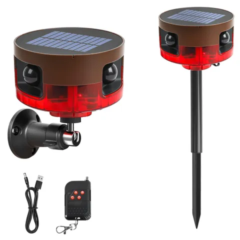 Solar Outdoor Motion Sensor Alarm-Dog Barking or Gunshot Sound, Red + Brown