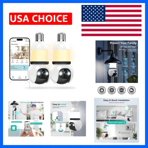 Hawkray Light Bulb Security Camera, 2 Pack, 2.4GHz & 5GHz Dual Band WiFi, 2K ...