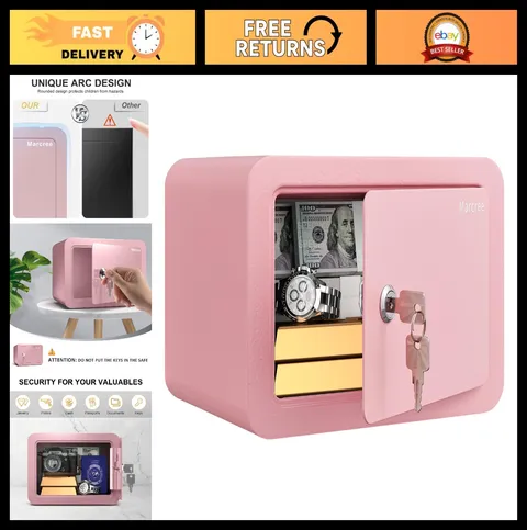 Mini Safe Box for Home - 0.23 Cubic Security Cabinet, Pink Lock Box with Keys, K