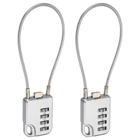 4-Digit Combination Padlock with Coated Steel Wire Rope (7.9 Inch, Grey) (2Pcs)