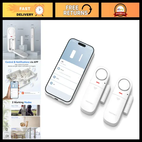 Smart Door Sensor Alarm & Chime - WiFi Door Alarms with App Alerts, 2 PCS for Ho