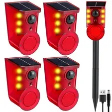 4 Pack Solar Outdoor Motion Sensor Alarm with Stake, 129db Sound Alert Securi...