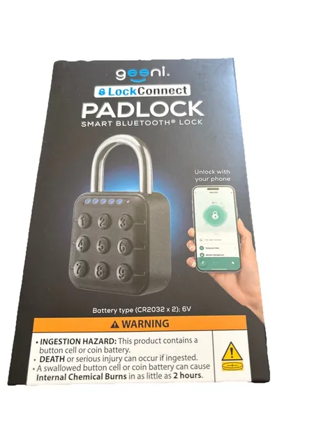 Geeni LockConnect Padlock Smart Bluetooth Lock Waterproof Multi-Access - Black