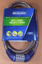 New - Schlage 999225 Combination Combo Cable Lock 5ft x 3/8"
