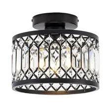 Crystal Ceiling Light Fixture, Modern Semi Flush Mount Black