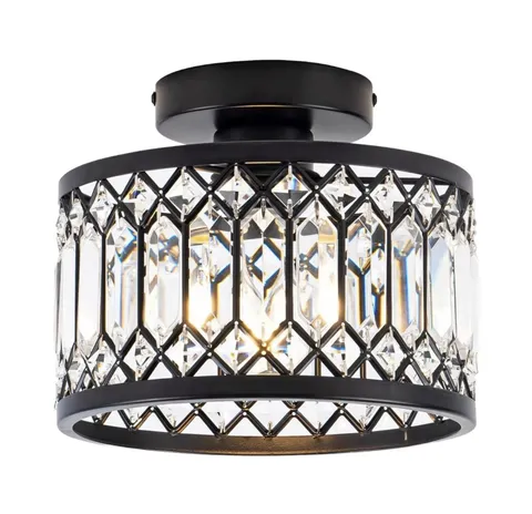 Crystal Ceiling Light Fixture, Modern Semi Flush Mount Black