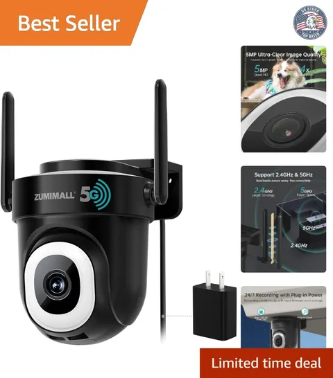 2.5K Outdoor Security Camera - 5MP, 360° PTZ, AI Motion Alerts & Night Vision