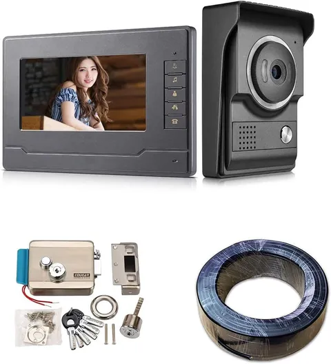Video Intercom System, 7 Inches Monitor Video Doorphone Doorbell System, + Elect