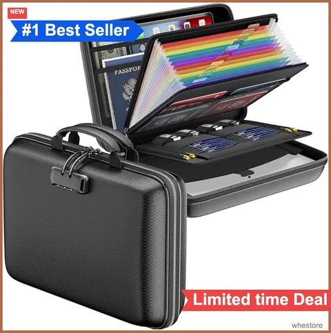 Fireproof File Organizer Lock Document Box 13 Pocket Accordion Folder Portable