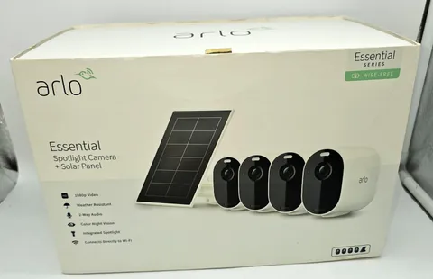 EMPTY BOX ONLY! Arlo Essential Spotlight Camera System (4-Pack) + Solar Panel VM