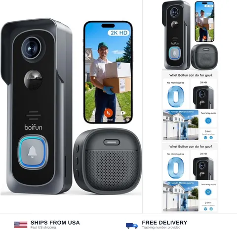 BOIFUN Video Doorbell Camera Wireless – No Subscription Required, 2K HD | 166...
