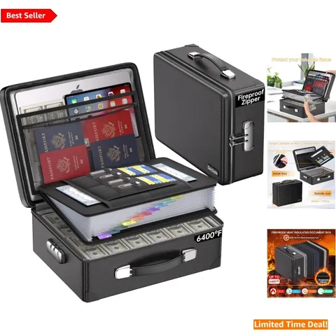 6400°F Fireproof Document Organizer with Lock and Large Storage Capacity