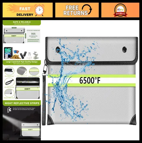 Fireproof Waterproof Money Bag, 6500°F Heat Resistant, Zippered Document Holder