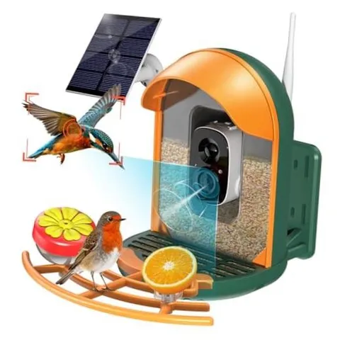 Smart Bird Feeder with Camera, Solar Powered Wireless Birds 2K With Stand Green