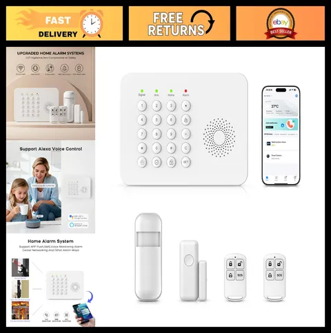 WiFi/4G Home Security System - Door & Window Alarms, Motion Sensors, No Fees, Ea