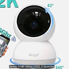 Alaga 2K Indoor Wi-Fi IP Cameras 2-Pack Auto Tracking Night Vision Siren White