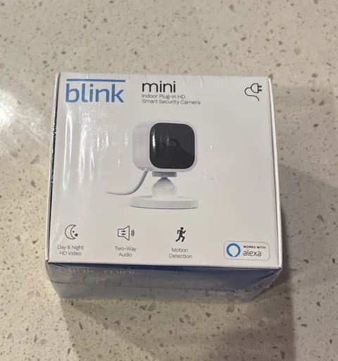 Blink Mini Compact Indoor Plug-In Smart Security Camera 1080p HD SEALED New