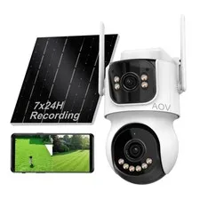 AOV 8MP Dual-Lens Solar WiFi Security Camera Outdoor with 24/7 Recording, 9W ...