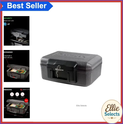 Fire Resistant Safe Box Key Lock 0.18 Cu Ft Compact Portable Small Valuables