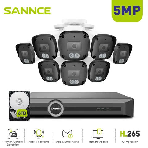 SANNCE 8CH 6MP NVR 5MP Audio POE Security Camera System Outdoor IP Network IP67