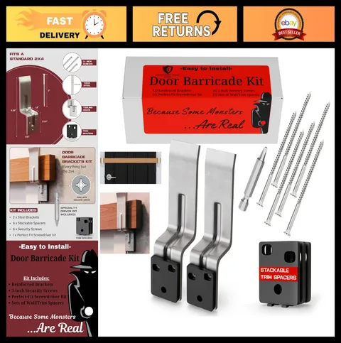 Heavy Duty Door Barricade Security Kit, 8-Gauge Steel, 2000 Lbs Resistance, Easy